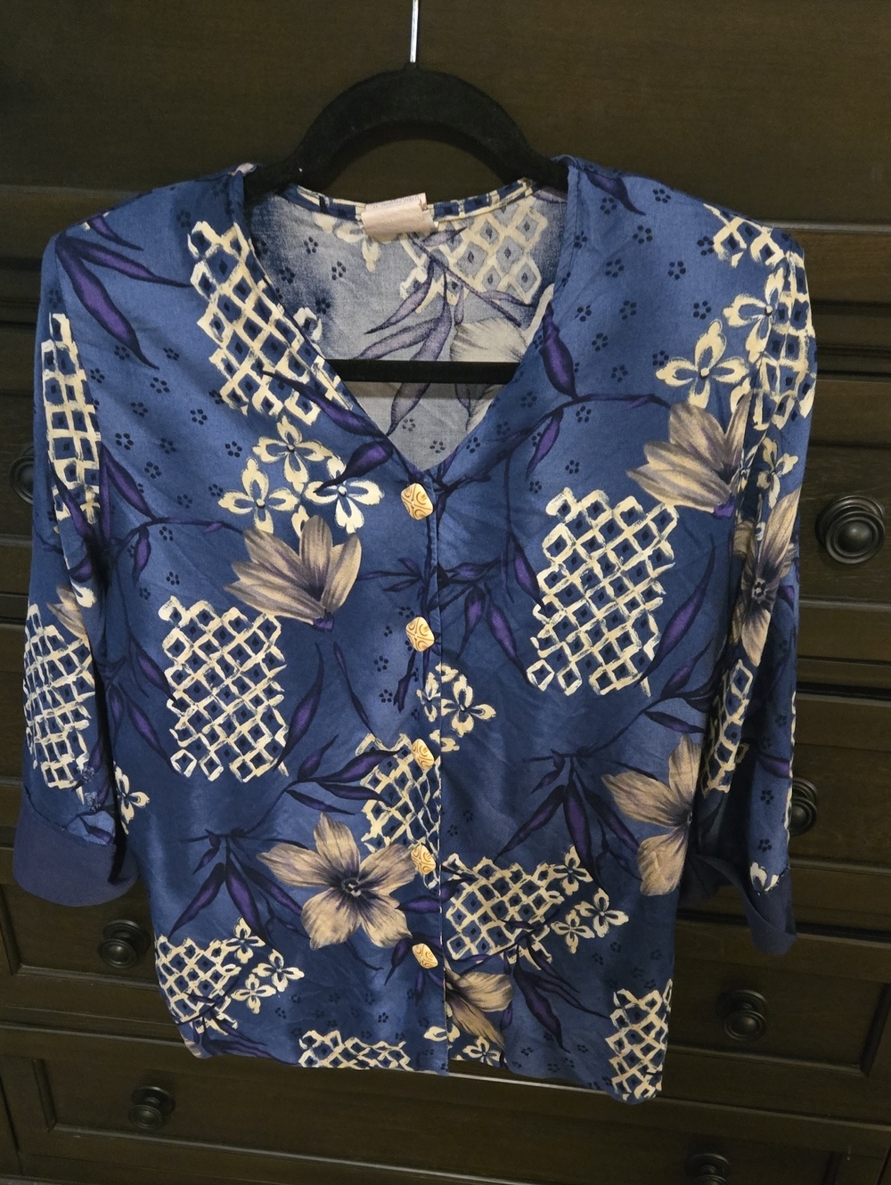 Women's Blue Floral Button-Front Top
